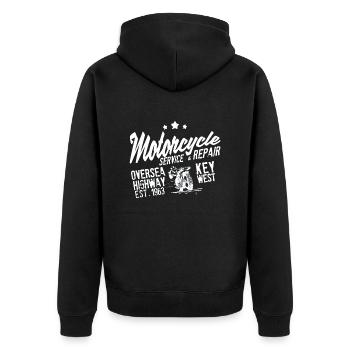 Motorradservice Reparatur Key West - Unisex Premium Bio Zip Hoodie - Schwarz - Hinten - Nico (187cm)