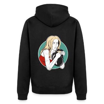 Bodybuilder Leg Day Girl Kettlebells Fitness - Unisex Premium Bio Zip Hoodie - Schwarz - Hinten - Nico (187cm)
