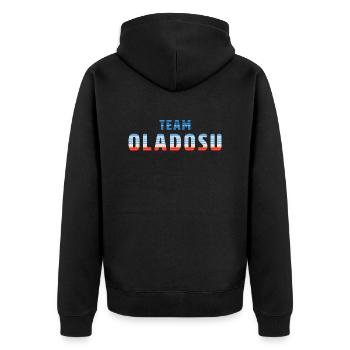 Team Oladosu | Warming Stripes - Unisex Premium Bio Zip Hoodie - Schwarz - Hinten - Nico (187cm)
