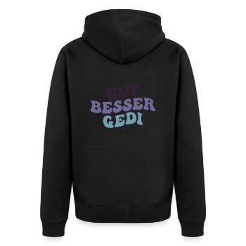 Gut Besser Gedi Taufged Firmgedi - Unisex Premium Bio Zip Hoodie - Schwarz - Hinten - Nico (187cm)