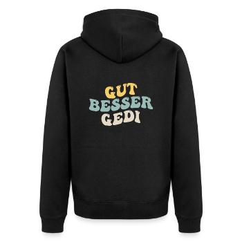 Gut Besser Gedi - Unisex Premium Bio Zip Hoodie - Schwarz - Hinten - Nico (187cm)