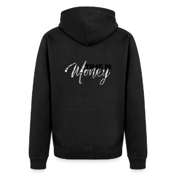 Geld ist Geld - Unisex Premium Bio Zip Hoodie - Schwarz - Hinten - Nico (187cm)
