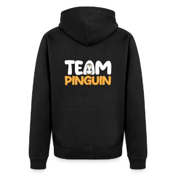 Tiermotiv Team Pinguin - Unisex Premium Bio Zip Hoodie - Schwarz - Hinten - Nico (187cm)