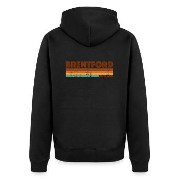 Vintage 1980s Style Brentford England - Veste à capuche bio Premium Unisexe - noir - Dos - Nico (187cm)
