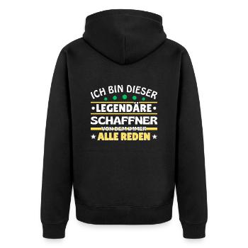 Ich bin dieser legendäre Schaffner - Unisex Premium Bio Zip Hoodie - Schwarz - Hinten - Nico (187cm)