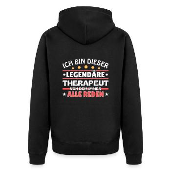 Ich bin dieser legendäre Therapeut - Unisex Premium Bio Zip Hoodie - Schwarz - Hinten - Nico (187cm)