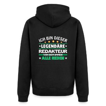 Ich bin dieser legendäre Redakteur - Unisex Premium Bio Zip Hoodie - Schwarz - Hinten - Nico (187cm)