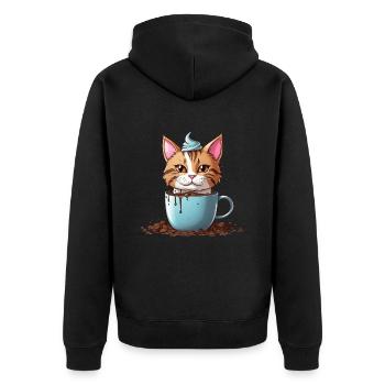 KATZEN LIEBE KAFFEE KATZE - Unisex Premium Bio Zip Hoodie - Schwarz - Hinten - Nico (187cm)