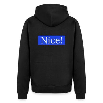 Nice! - Unisex Premium Organic Zip Hoodie - black - Back - Nico (187cm)