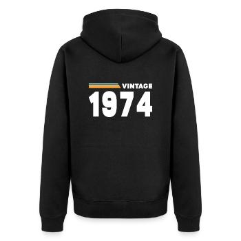 vintage 1974 - Unisex Premium Organic Zip Hoodie - black - Back - Nico (187cm)