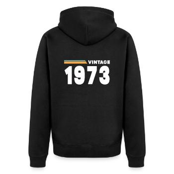 Jahrgang 1973 - Unisex Premium Bio Zip Hoodie - Schwarz - Hinten - Nico (187cm)