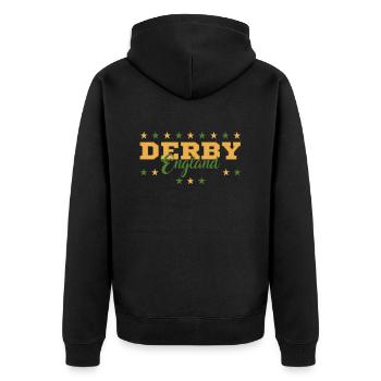 Derby - Unisex Premium Organic Zip Hoodie - black - Back - Nico (187cm)