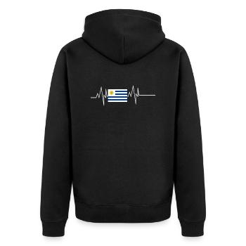 Uruguay Flagge Herzschlag - Unisex Premium Bio Zip Hoodie - Schwarz - Hinten - Nico (187cm)