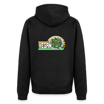 VEGAN Cool Retro Vegan Vegetarian Designs - Unisex Premium Bio Zip Hoodie - Schwarz - Hinten - Nico (187cm)