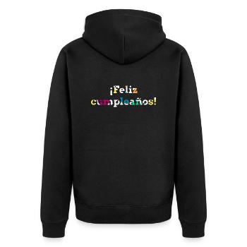 Herzlichen Glückwunsch zum Geburtstag mit bunten spanischen Texten - Unisex Premium Bio Zip Hoodie - Schwarz - Hinten - Nico (187cm)