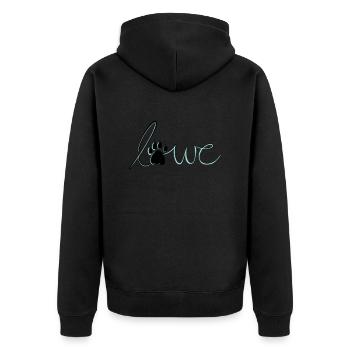 Löwe, Schriftzug, blau, Katzenliebhaber, Raubkatze - Unisex Premium Bio Zip Hoodie - Schwarz - Hinten - Nico (187cm)