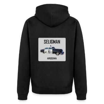 Voiture ancienne, Seligman, Arizona, road 66 USA - Veste à capuche bio Premium Unisexe - noir - Dos - Nico (187cm)