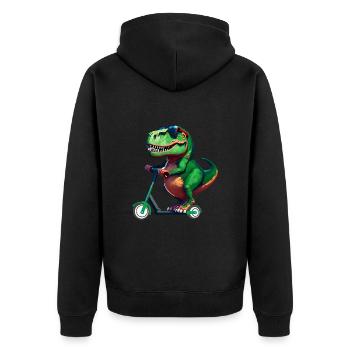 T-Rex Dinosaurier Dino Scooter E-Scooter Stunts - Unisex Premium Bio Zip Hoodie - Schwarz - Hinten - Nico (187cm)