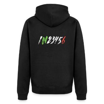 1N23456 Motorrad Gangschaltung - Adrenalin - Unisex Premium Bio Zip Hoodie - Schwarz - Hinten - Nico (187cm)