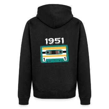 Kassette 1951 Jahrgang Jubiläum 1951 - Unisex Premium Bio Zip Hoodie - Schwarz - Hinten - Nico (187cm)