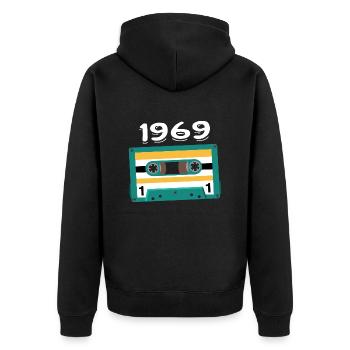 Vintage 1969 Jubiläum 1969 Kassette - Unisex Premium Bio Zip Hoodie - Schwarz - Hinten - Nico (187cm)