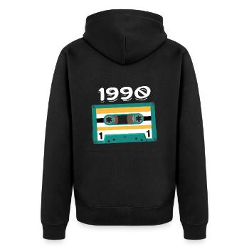 Jahrgang 1990 Jubiläum 1990 Kassette - Unisex Premium Bio Zip Hoodie - Schwarz - Hinten - Nico (187cm)