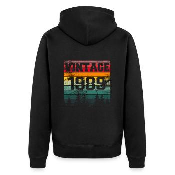 1989 Vintage 1989 Retro Geburtstagsgeschenk - Unisex Premium Bio Zip Hoodie - Schwarz - Hinten - Nico (187cm)