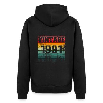 1991 Vintage 1991 Retro Geburtstagsgeschenk - Unisex Premium Bio Zip Hoodie - Schwarz - Hinten - Nico (187cm)