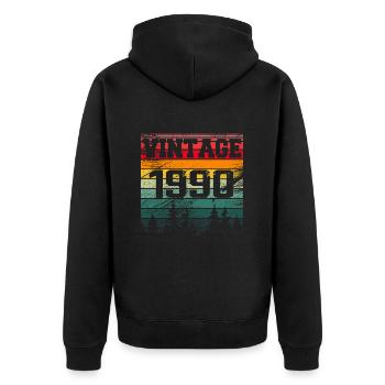 1990 Vintage 1990 Retro Geburtstagsgeschenk - Unisex Premium Bio Zip Hoodie - Schwarz - Hinten - Nico (187cm)
