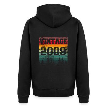 2009 Vintage Geburtstagsgeschenk 2009 Retro - Unisex Premium Bio Zip Hoodie - Schwarz - Hinten - Nico (187cm)