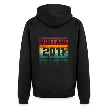 2011 Vintage Geburtstagsgeschenk 2011 Retro - Unisex Premium Bio Zip Hoodie - Schwarz - Hinten - Nico (187cm)