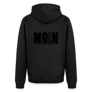 moin 2 - Unisex Premium Bio Zip Hoodie - Schwarz - Hinten - Nico (187cm)