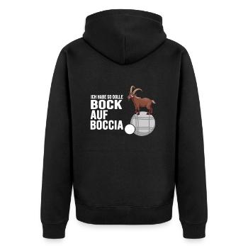 boccia patanque boulespieler "bock auf boccia" - Unisex Premium Bio Zip Hoodie - Schwarz - Hinten - Nico (187cm)