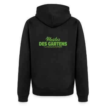Meister Des Gartens - Unisex Premium Bio Zip Hoodie - Schwarz - Hinten - Nico (187cm)
