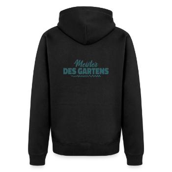 Meister Des Gartens - Unisex Premium Bio Zip Hoodie - Schwarz - Hinten - Nico (187cm)