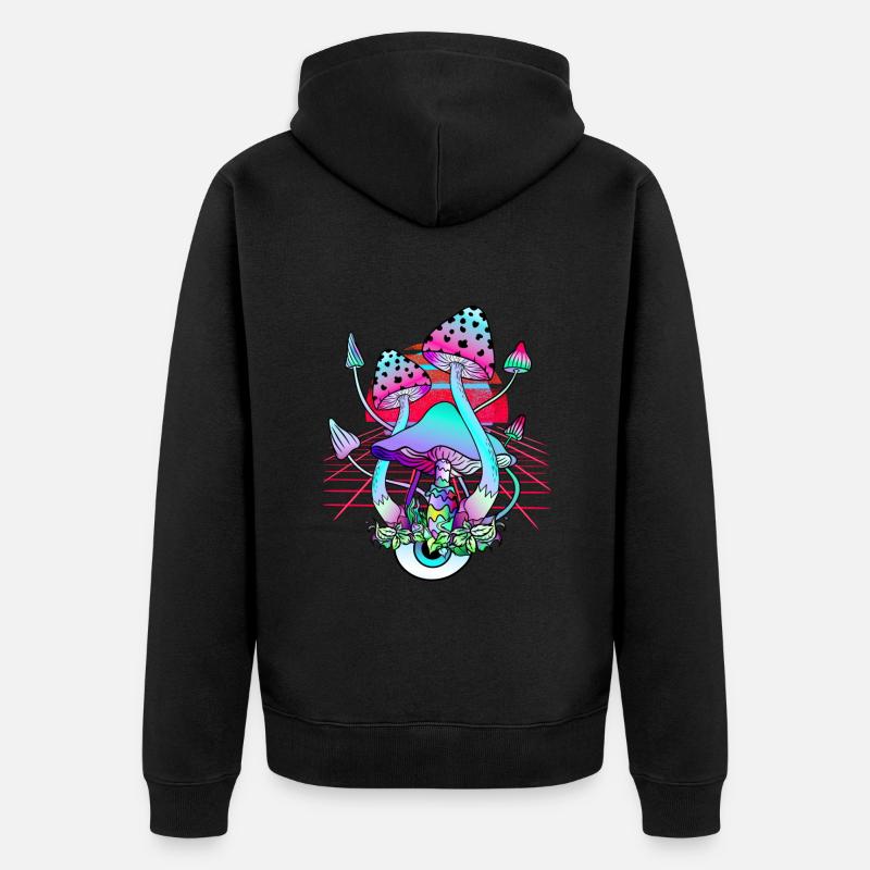 Champignons Psychédéliques - Retro Wave Sunset - Veste à capuche bio Premium Unisexe - noir