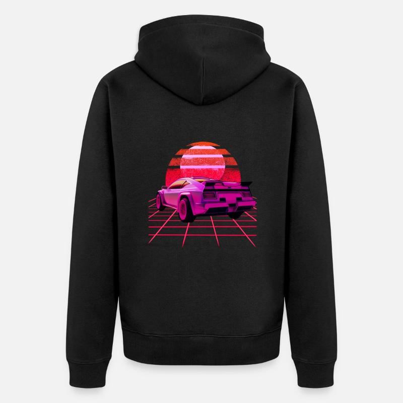 Retro Wave super Car Sunset - Unisex Premium Bio Zip Hoodie - Schwarz