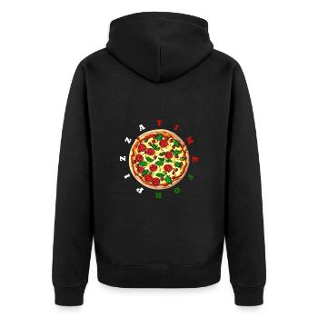 Zeit für Pizza, Uhr - leckere Salamipizza - Unisex Premium Bio Zip Hoodie - Schwarz - Hinten - Nico (187cm)