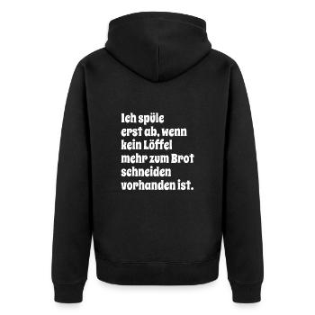 Abspülen - WG - Sauberkeit - Ironie - Spruch - Unisex Premium Bio Zip Hoodie - Schwarz - Hinten - Nico (187cm)