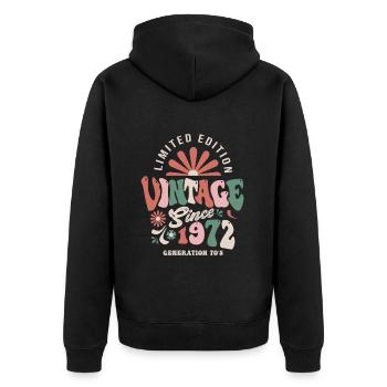 1972 Anniversaire 1972 vintage - Veste à capuche bio Premium Unisexe - noir - Dos - Nico (187cm)