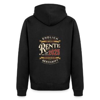 Rente 2025 - endlich Geschafft - Ruhestand - Unisex Premium Bio Zip Hoodie - Schwarz - Hinten - Nico (187cm)