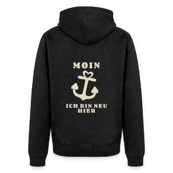 Moin bin neu hier Anker Baby Geburt Spruch - Unisex Premium Bio Zip Hoodie - Schwarz - Hinten - Nico (187cm)