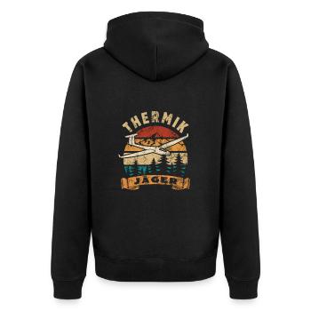 Segelflieger - Thermik Jäger - Segelflug Spruch - Unisex Premium Bio Zip Hoodie - Schwarz - Hinten - Nico (187cm)