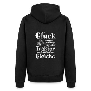 Glück kann man nicht kaufen aber einen Traktor - Unisex Premium Bio Zip Hoodie - Schwarz - Hinten - Nico (187cm)