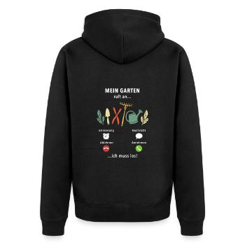 Mein Garten ruft an - ich muss los - Spruch - Unisex Premium Bio Zip Hoodie - Schwarz - Hinten - Nico (187cm)
