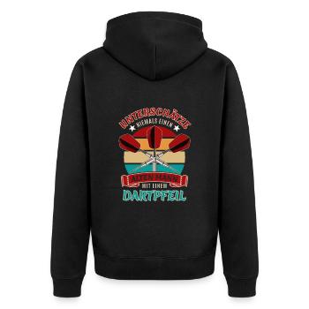 Unterschätze nie einen alten Mann mit Dartpfeil - Unisex Premium Bio Zip Hoodie - Schwarz - Hinten - Nico (187cm)