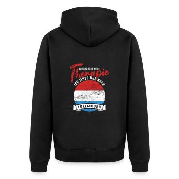 Ich brauche keine Therapie ich muss nach Luxemburg - Unisex Premium Bio Zip Hoodie - Schwarz - Hinten - Nico (187cm)