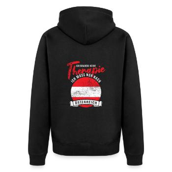 Ich brauch keine Therapie ich muss nach Österreich - Unisex Premium Bio Zip Hoodie - Schwarz - Hinten - Nico (187cm)