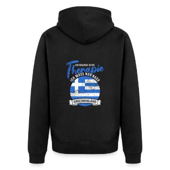 Ich brauch keine Therapie muss nach Griechenland - Unisex Premium Bio Zip Hoodie - Schwarz - Hinten - Nico (187cm)