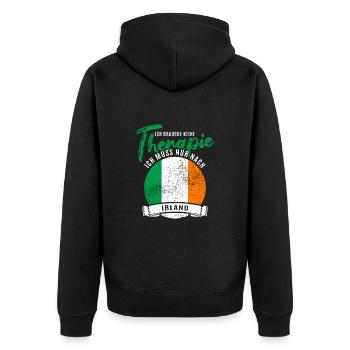 Ich brauche keine Therapie ich muss nach Irland - Unisex Premium Bio Zip Hoodie - Schwarz - Hinten - Nico (187cm)